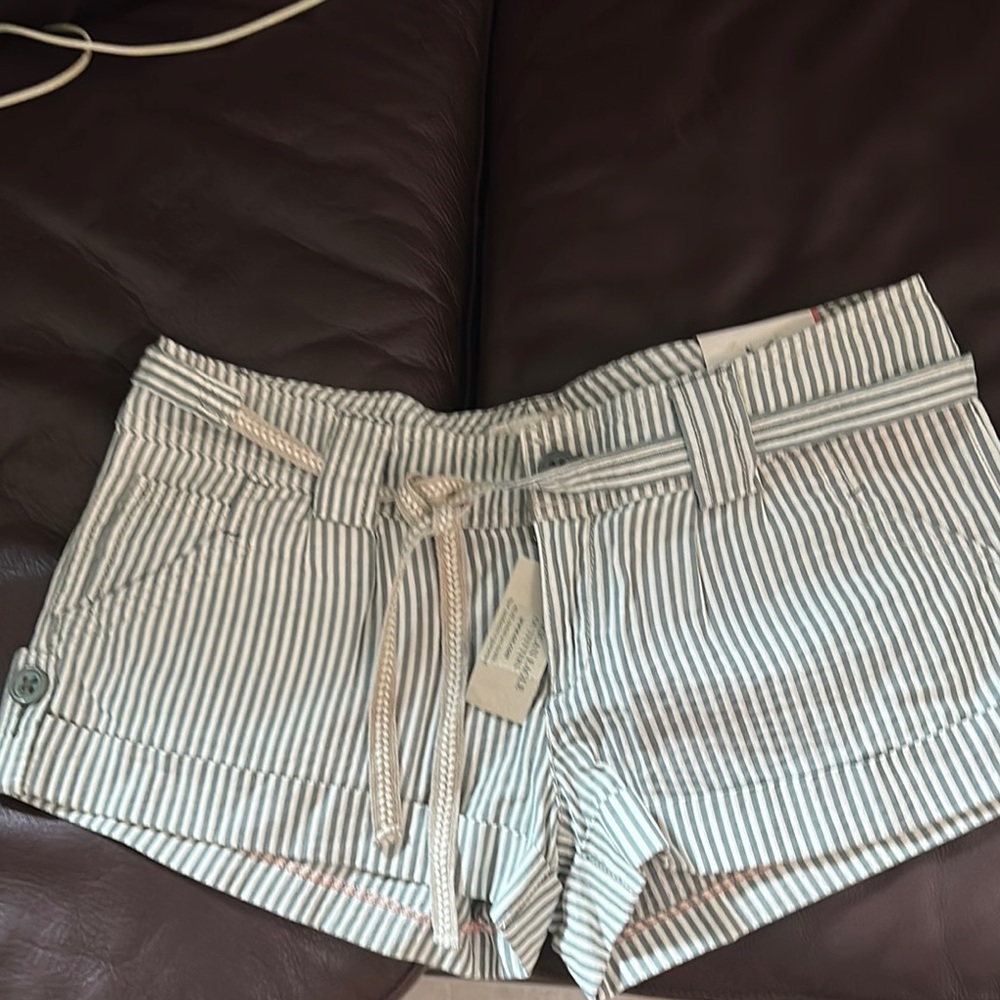 American Eagle Outfitters High Waist Striped Shorts - Gray and White